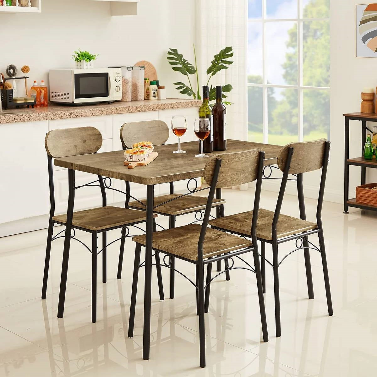 5-Piece Modern Industrial Dining Set - Wood Top Table & 4 Space-Saving Chairs – Duvencioglu