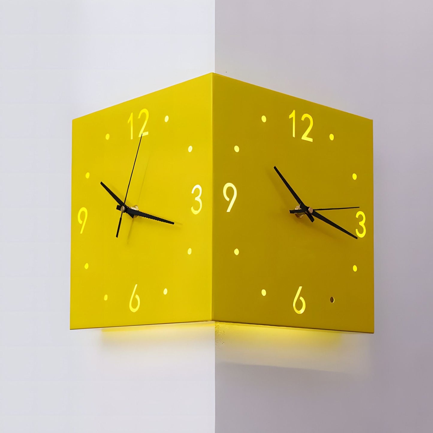 Nordic Square Modern Corner Wall Clock - Smart LED & Sound Activated – Duvencioglu