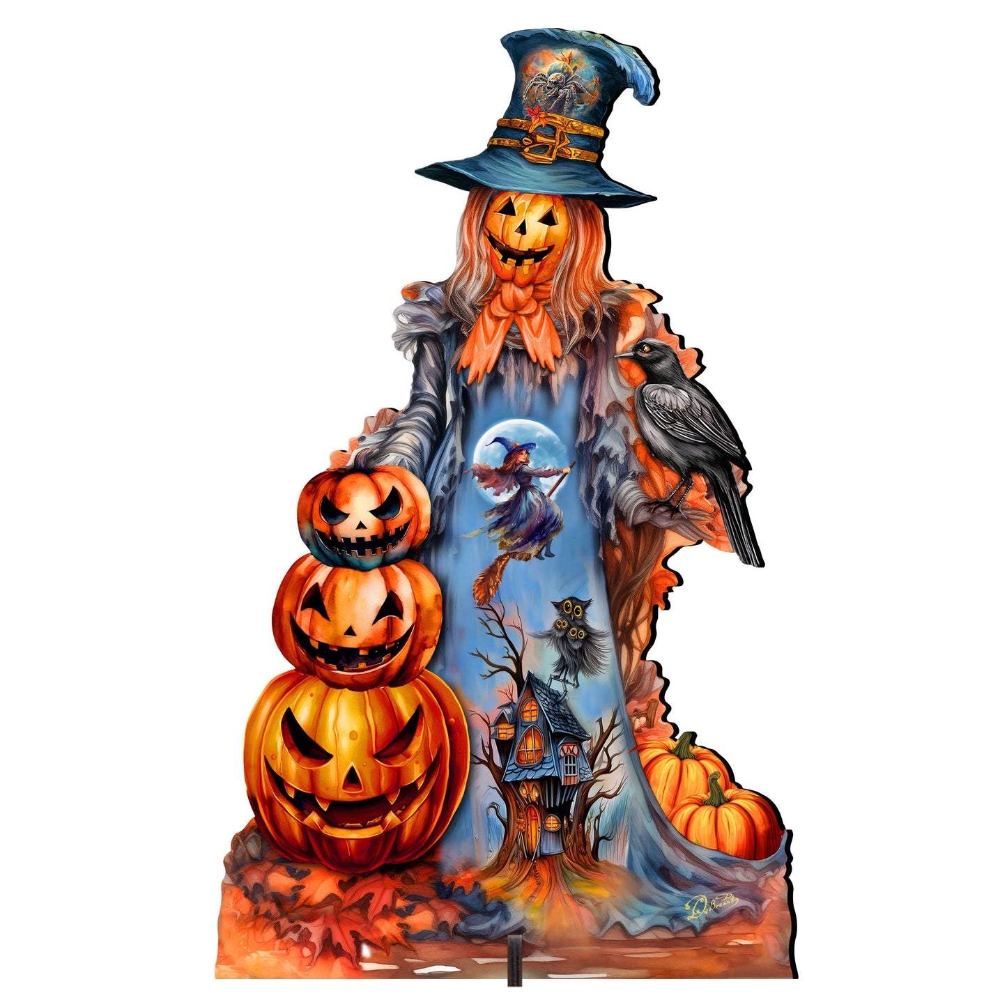 Freestanding Halloween Pumpkin Scarecrow Decor - Handcrafted Wood Art by G. Debrekht (Made in USA) – Duvencioglu