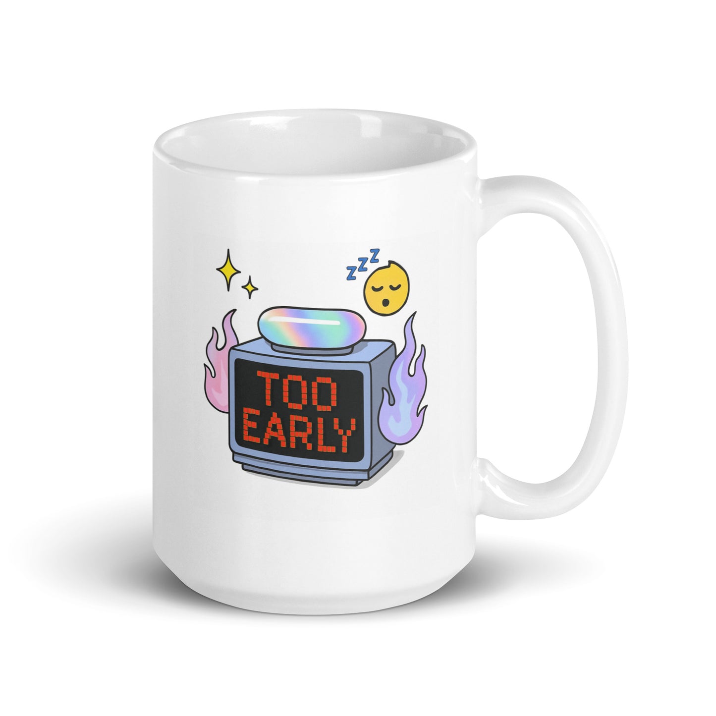 Too Early Alarm Mug – Pixel Clock Y2K Sleepy Funny Pastel Cup – Duvencioglu