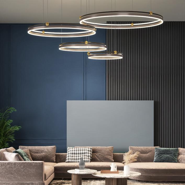 Brushed-Aluminum Fish-Line LED Chandelier – 5000 K Pendant – Duvencioglu