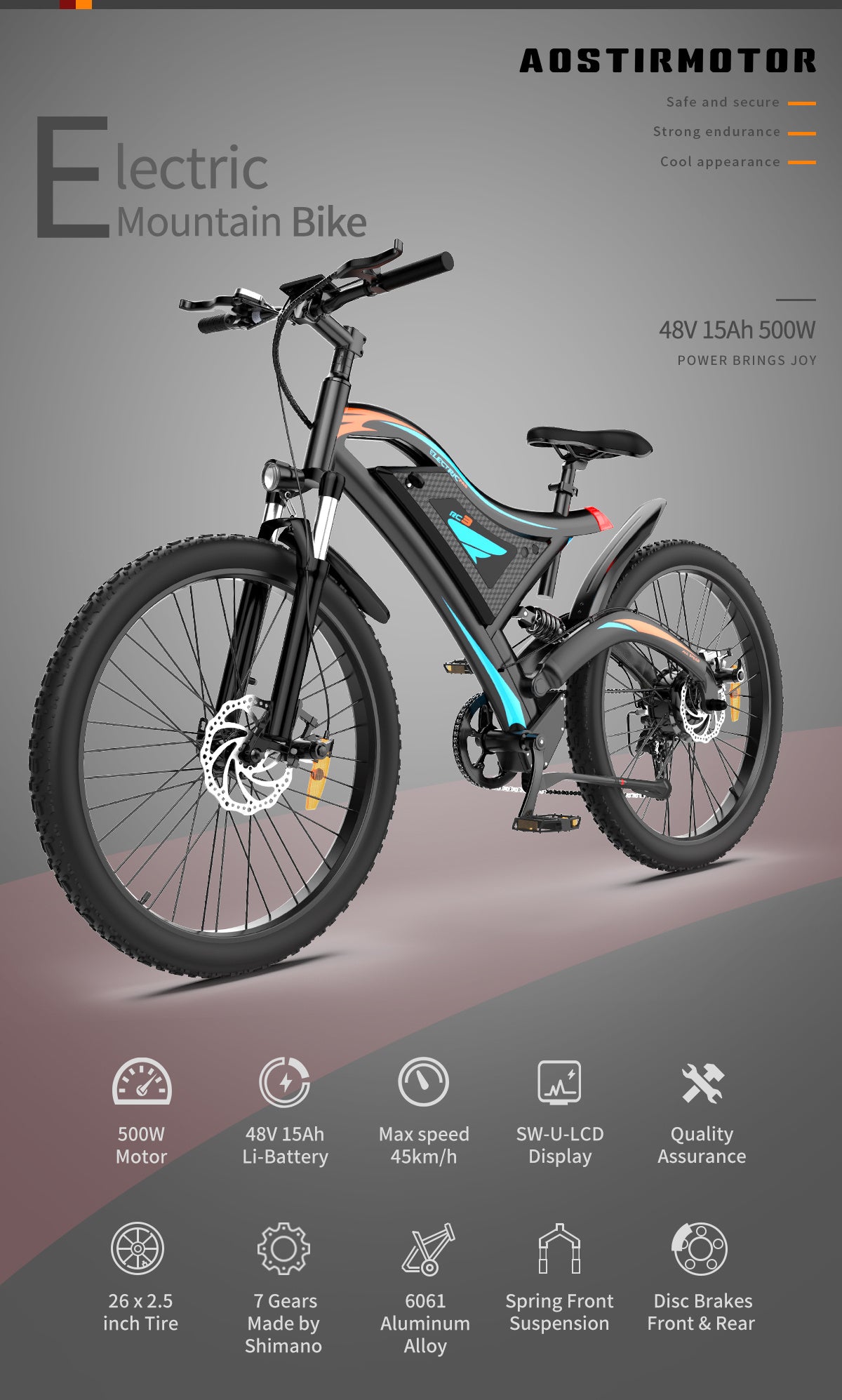 Ride Beyond Limits: 26" Electric Mountain Bike with 500W Motor & 48V Battery – Duvencioglu