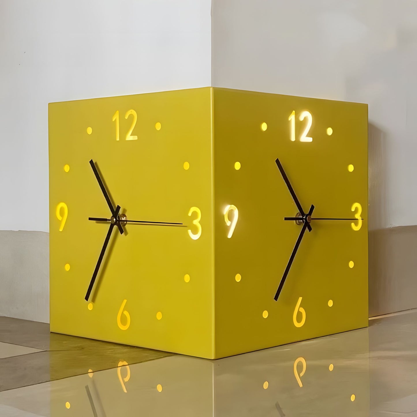 Nordic Square Modern Corner Wall Clock - Smart LED & Sound Activated – Duvencioglu