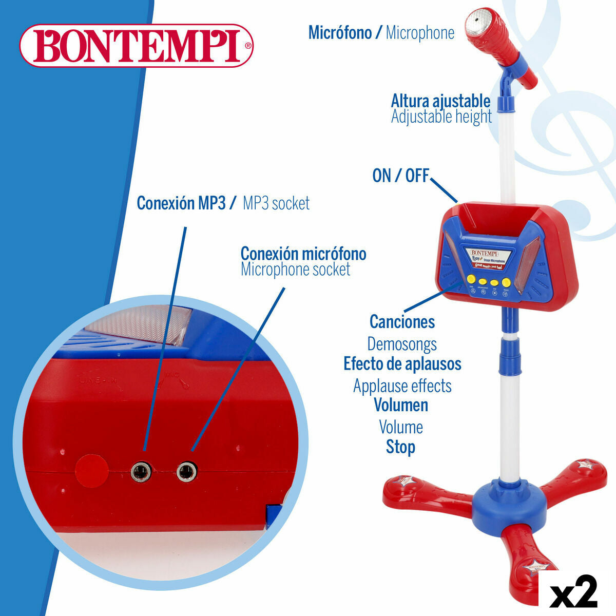Bontempi Musical Toy (2-Pack) - Large Plastic Instrument with Lights and Sound – Duvencioglu