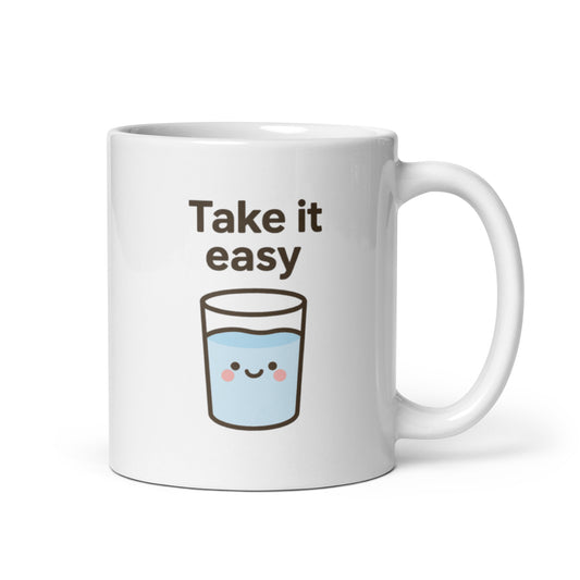 Take It Easy Mug – Kawaii Glass of Water Design, Cute Relaxation Gift, Minimal Pastel Coffee Cup – Duvencioglu
