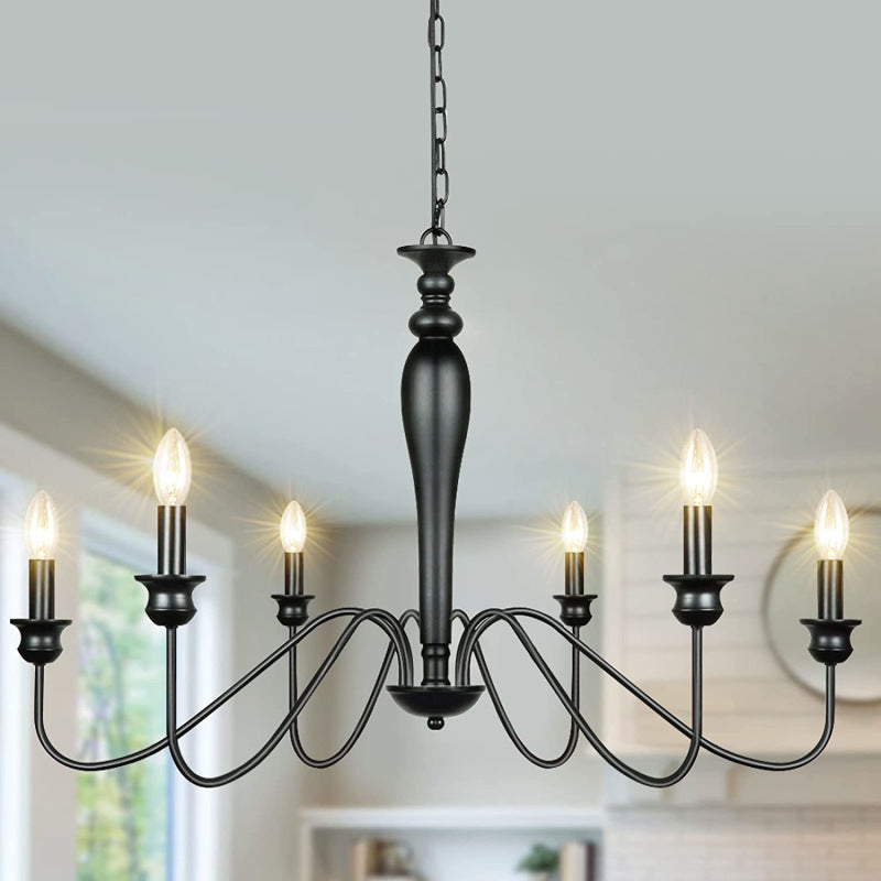American Black Iron Candle-Style Chandelier – 6/8-Arm LED Dining Light – Duvencioglu