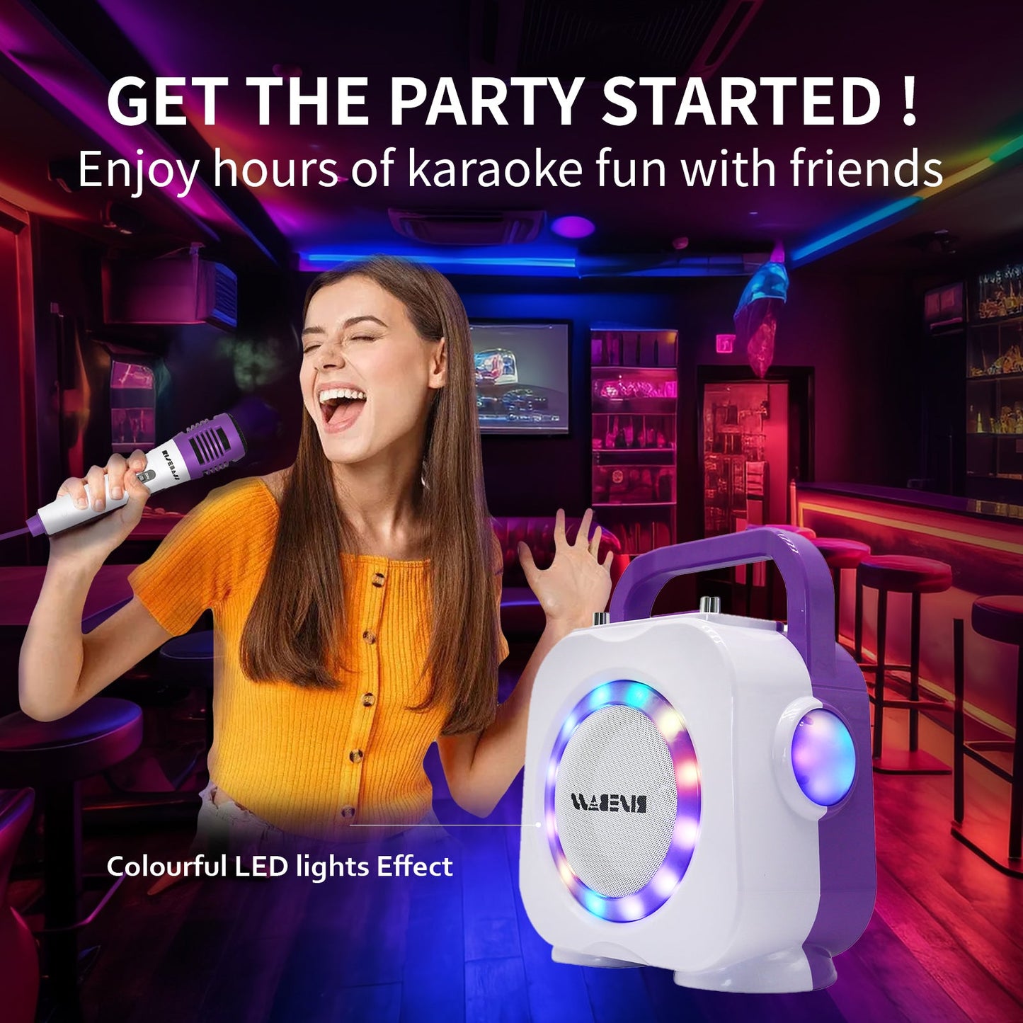 Portable Kids Bluetooth Karaoke Machine - Dual Wired Microphones & LED Lights (Purple) – Duvencioglu