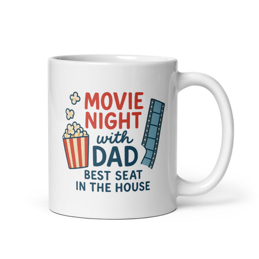 Movie Night Dad Mug – Best Seat in the House Design – Cozy Father&#39;s Day Gift – Film Lover Coffee Cup – Family Movie Night Mug – Duvencioglu