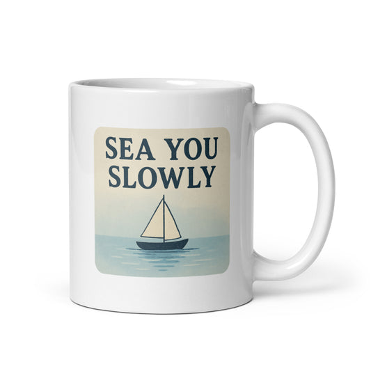 Sea You Slowly Mug – Gentle Coastal Goodbye Cup, Vintage Boat Ocean Gift – Duvencioglu