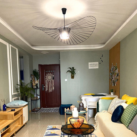Straw Hat LED Chandelier – 60 cm Fabric Pendant Light – Duvencioglu