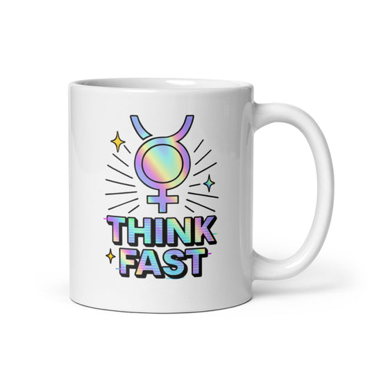 Mercury Think Fast Mug – Holographic Planet Symbol Retro Celestial Cup-Duvencioglu