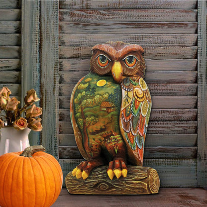 "Owl" Wooden Door Hanger - Thanksgiving & Halloween Decor by G. DeBrekht (Made in USA) – Duvencioglu