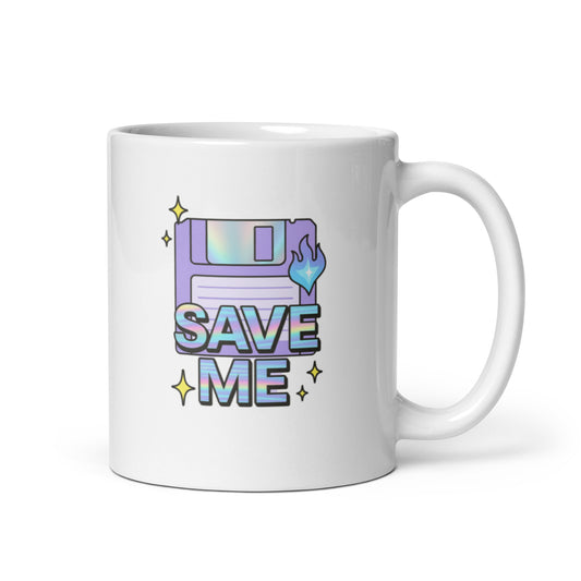 Retro Floppy Disk Mug – Save Me 90s Y2K Holographic Funny Cup – Duvencioglu