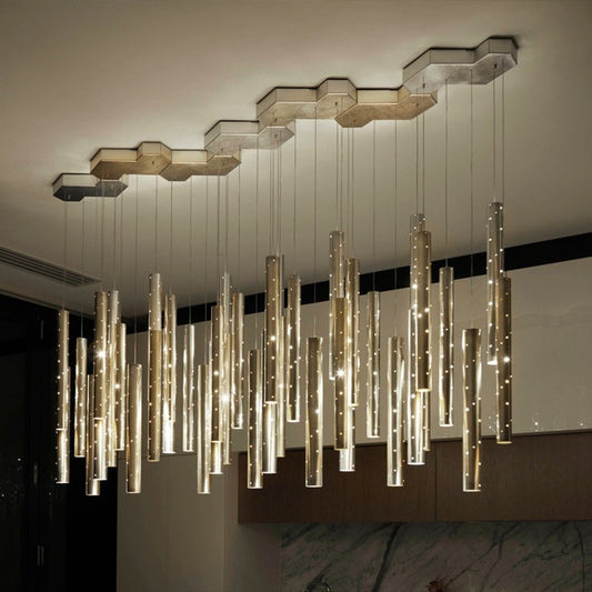 Light-Luxury Hollow-Tube LED Chandelier – 6-Head Bar Pendant – Duvencioglu