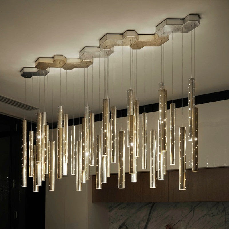 Light-Luxury Hollow-Tube LED Chandelier – 6-Head Bar Pendant – Duvencioglu