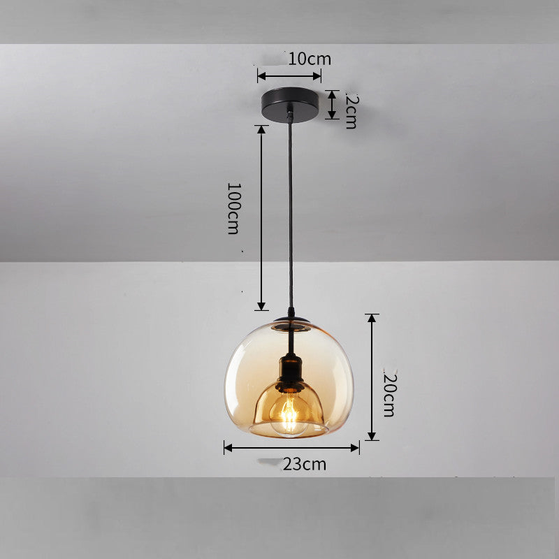 Nordic Single-Head Glass Chandelier – Cognac & Smoke Grey Pendant (E27) – Duvencioglu