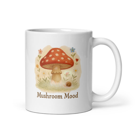 Mushroom Mood Mug – Cottagecore Forest Mushroom Art – Whimsical Nature Coffee Cup – Cozy Woodland Aesthetic – Duvencioglu