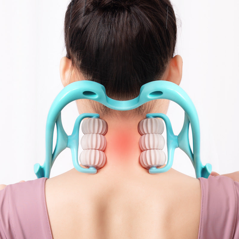6-Roller Manual Neck Massager - Deep Tissue Relief Tool with Natural Jade Scraper – Duvencioglu