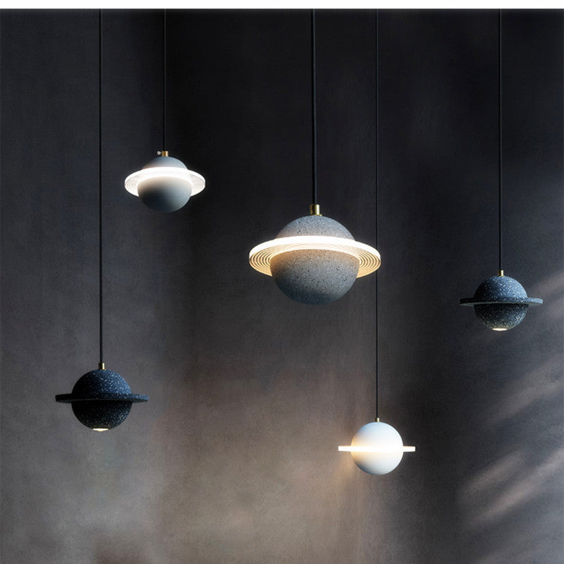 Modern Red Planet LED Chandelier – Single-Head Marble Pendant – Duvencioglu