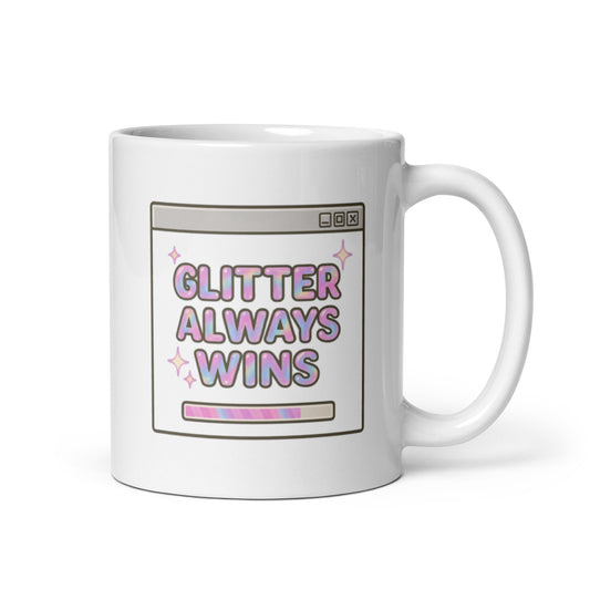 Glitter Always Wins Mug – Web 1.0 Window Quote Gift with Retro Sparkles – Duvencioglu