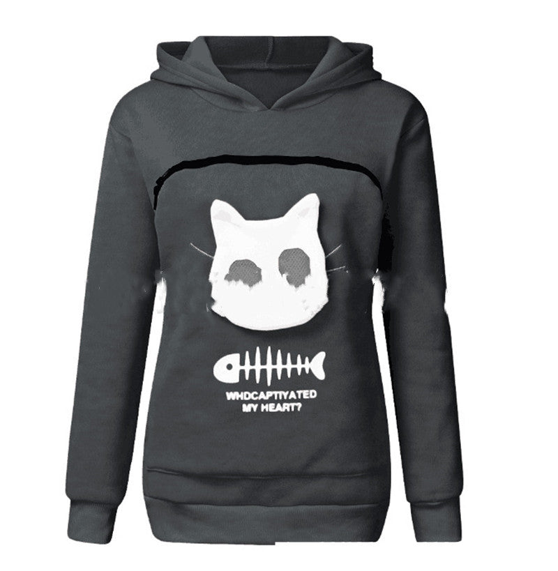 Women's Pet Holder Hoodie Sweatshirt - Cat & Small Dog Carrier Pocket Sweater – Duvencioglu