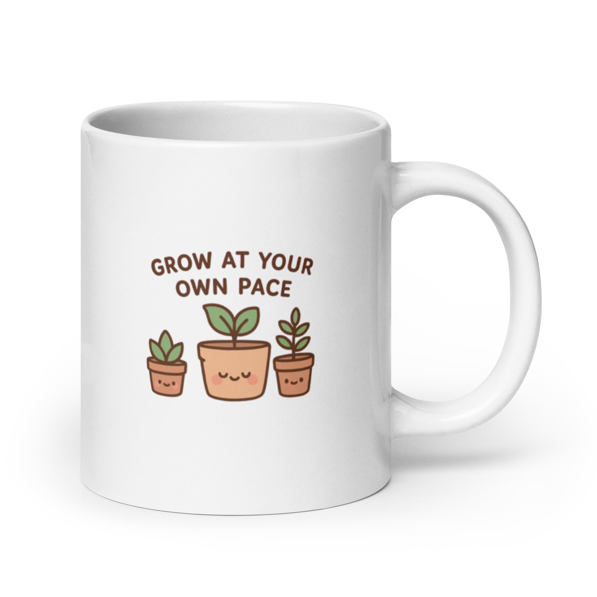 Grow At Your Own Pace Mug – Kawaii Plant Design, Gentle Encouragement Gift, Positive Pastel Self Care Cup-Duvencioglu