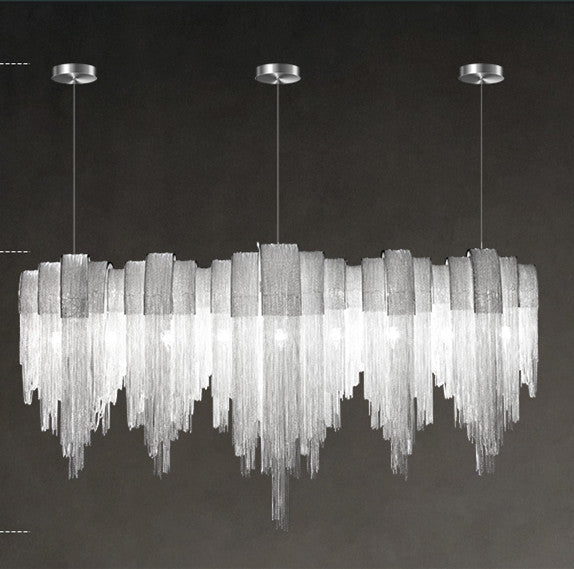 Nordic Luxury Tassel Aluminum Chain Chandelier – LED Villa Pendant Light – Duvencioglu