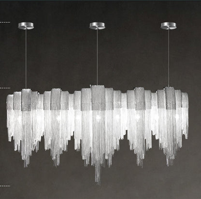 Nordic Luxury Tassel Aluminum Chain Chandelier – LED Villa Pendant Light – Duvencioglu