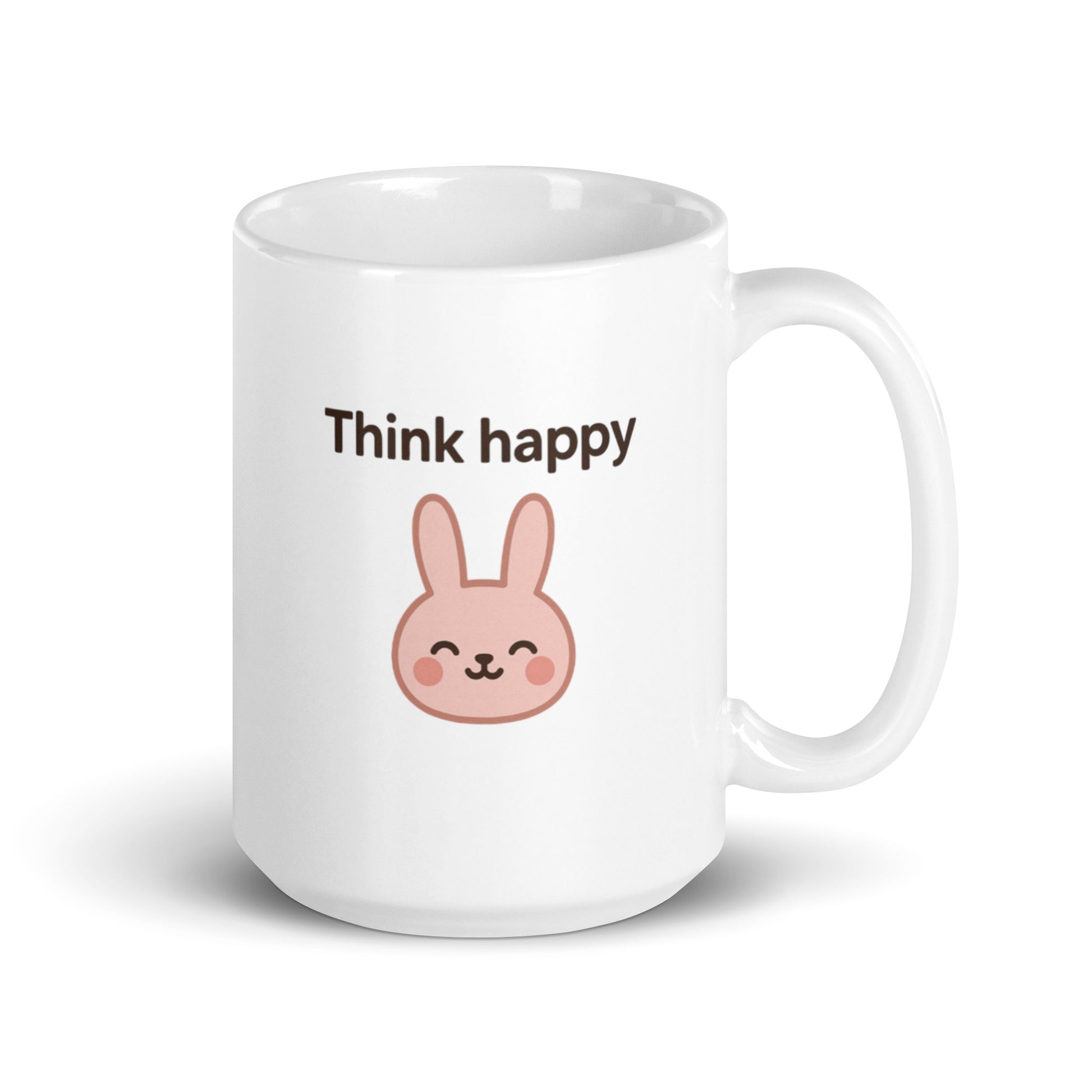 Think Happy Mug – Kawaii Bunny Illustration with Positive Vibes – Duvencioglu