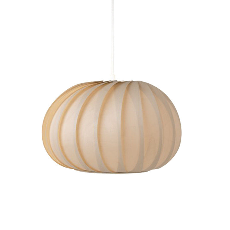 Japanese Nordic Pumpkin Lantern Chandelier – Wooden LED Pendant (Ø27×H17 cm) – Duvencioglu