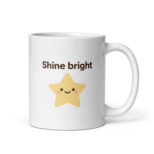 Shine Bright Mug – Kawaii Minimalist Star Design for Uplifting Vibes – Duvencioglu