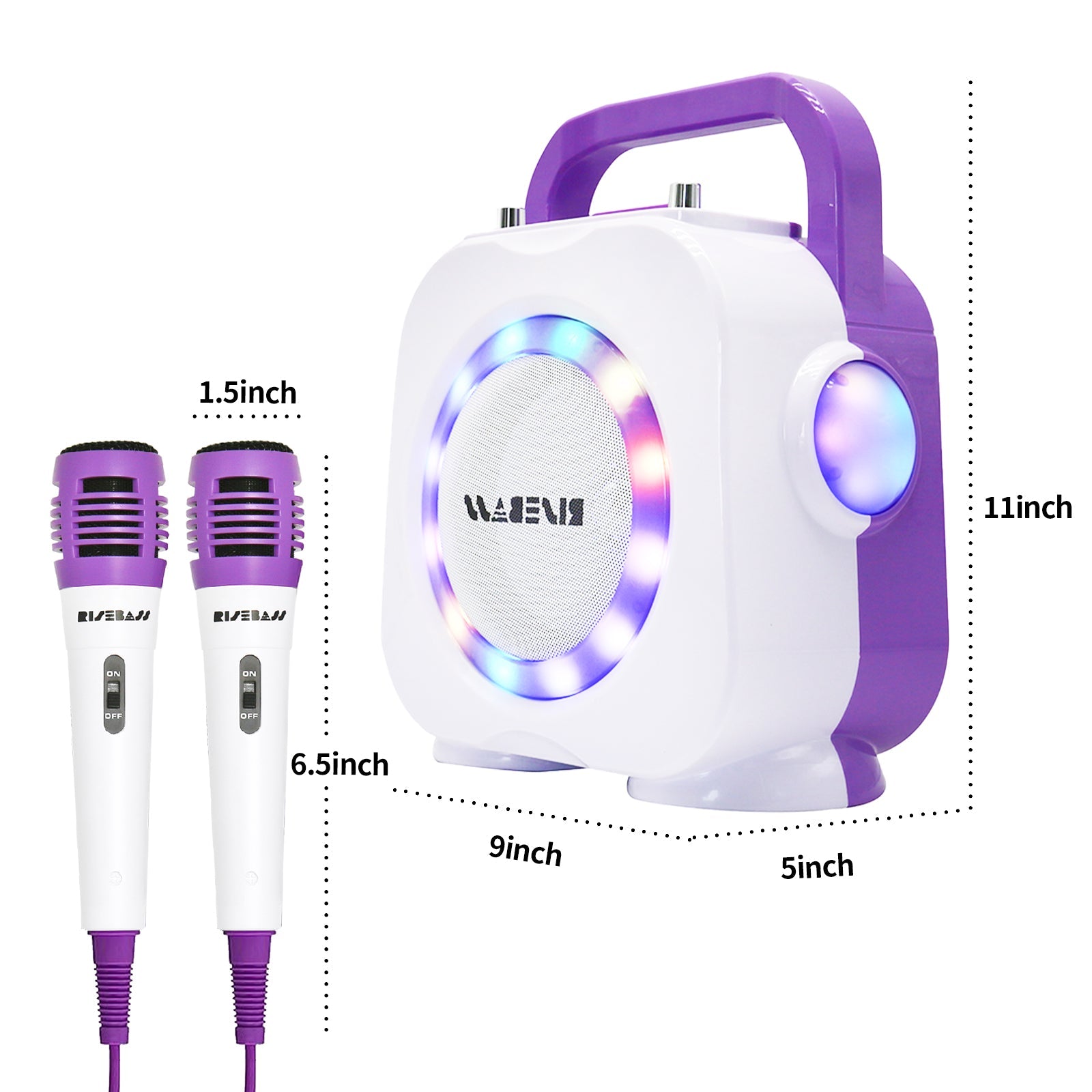 Portable Kids Bluetooth Karaoke Machine - Dual Wired Microphones & LED Lights (Purple) – Duvencioglu