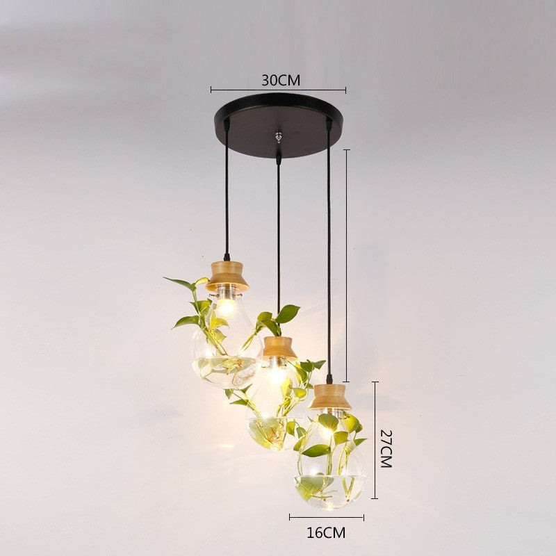 Aquarium-Style Glass & Wood LED Chandelier – 160 mm Single-Head Pendant – Duvencioglu