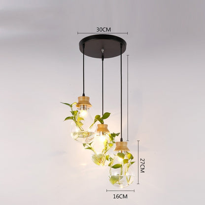 Aquarium-Style Glass & Wood LED Chandelier – 160 mm Single-Head Pendant – Duvencioglu