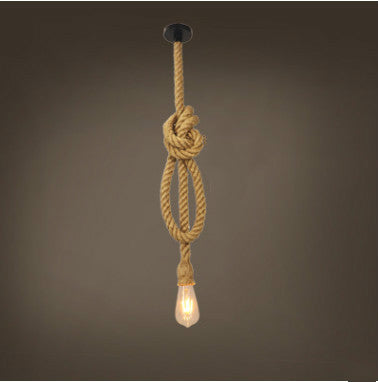 Retro Industrial Hemp-Rope Chandelier – Single & Double-Head Pendant – Duvencioglu