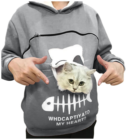 Women's Pet Holder Hoodie Sweatshirt - Cat & Small Dog Carrier Pocket Sweater – Duvencioglu