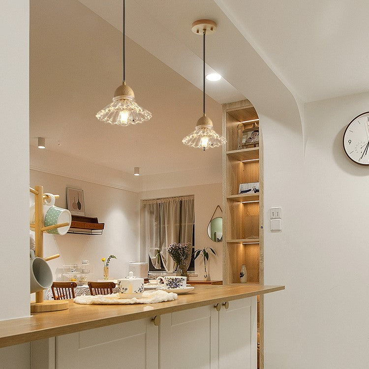 Nordic Solid Wood & Glass 3-Head Chandelier – Modern Minimalist Pendant – Duvencioglu