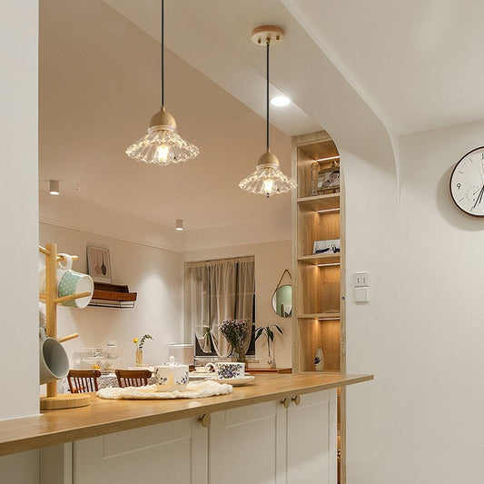Nordic Solid Wood & Glass 3-Head Chandelier – Modern Minimalist Pendant – Duvencioglu