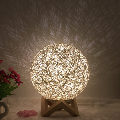 Creative Linen & Rattan Ball Table Lamp with Remote Control – Duvencioglu