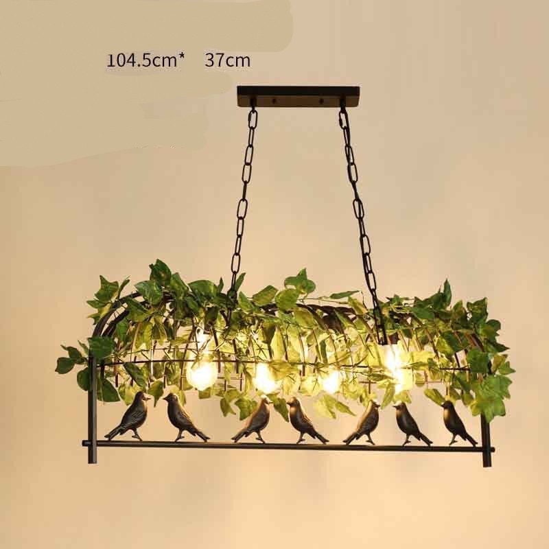 American Walnut & Iron Bar Chandelier – Bird Accent Pendant – Duvencioglu