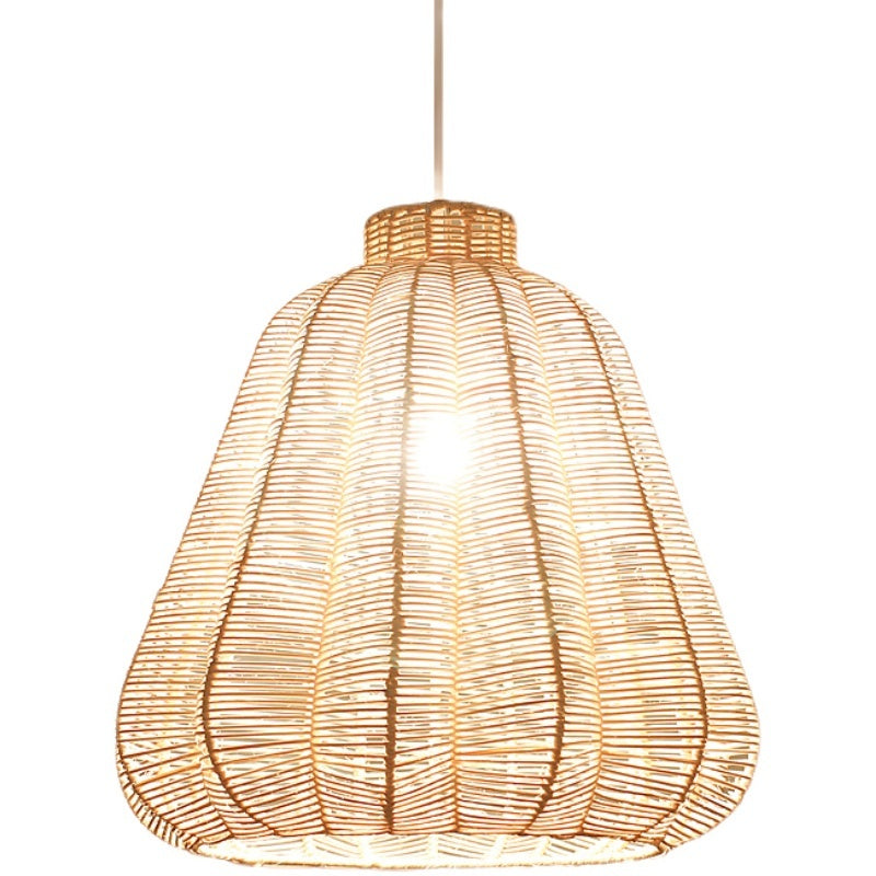 Handwoven Japanese Zen Rattan LED Chandelier – Multi-Size Straw Pendant – Duvencioglu