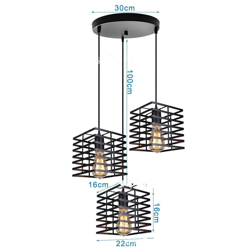 European 3D Iron LED Chandelier – 16×16 cm Pendant (1–3 Heads) – Duvencioglu