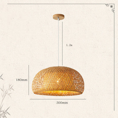 Bamboo-Woven Pastoral LED Chandelier – Ø180×300 mm Japanese Pendant – Duvencioglu