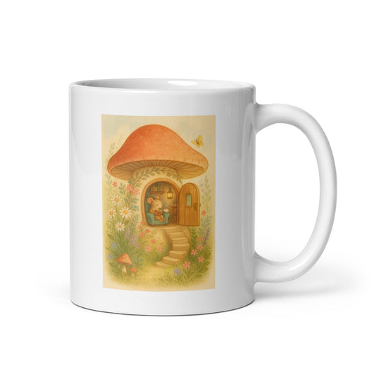 Cottagecore Mushroom Mug – Whimsical Mouse Home & Wildflowers – Duvencioglu