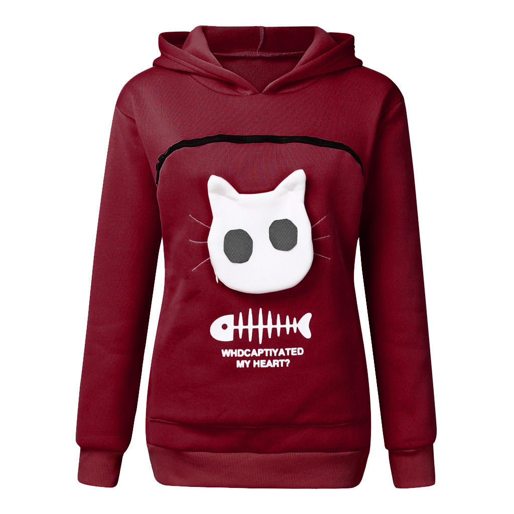 Women's Pet Holder Hoodie Sweatshirt - Cat & Small Dog Carrier Pocket Sweater – Duvencioglu