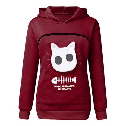 Women's Pet Holder Hoodie Sweatshirt - Cat & Small Dog Carrier Pocket Sweater – Duvencioglu
