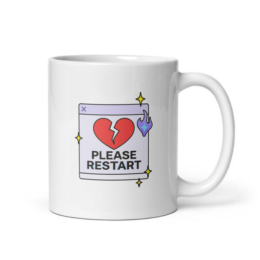 Please Restart Mug – Broken Heart Pop-Up Retro Y2K Funny Aesthetic Cup – Duvencioglu