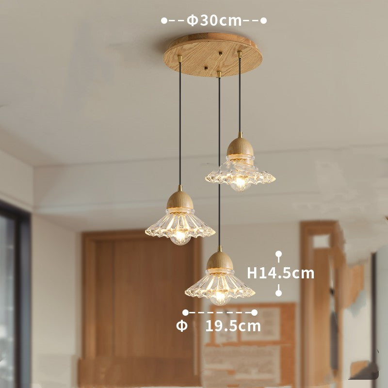 Nordic Solid Wood & Glass 3-Head Chandelier – Modern Minimalist Pendant – Duvencioglu
