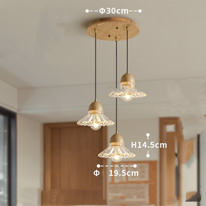 Nordic Solid Wood & Glass 3-Head Chandelier – Modern Minimalist Pendant – Duvencioglu