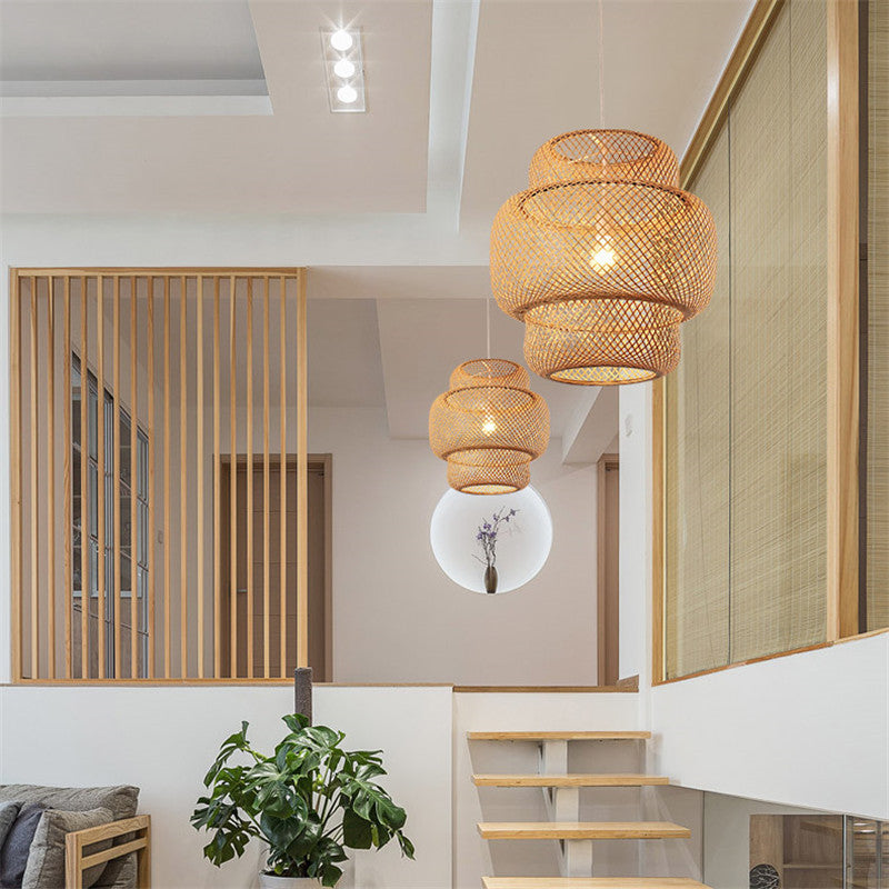 Nordic Handwoven Bamboo Chandelier – Ø38×40 cm Pendant – Duvencioglu